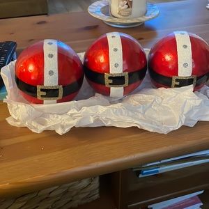 Pier 1 Santa Suit Decorative Balls Set of 3 New With Tags